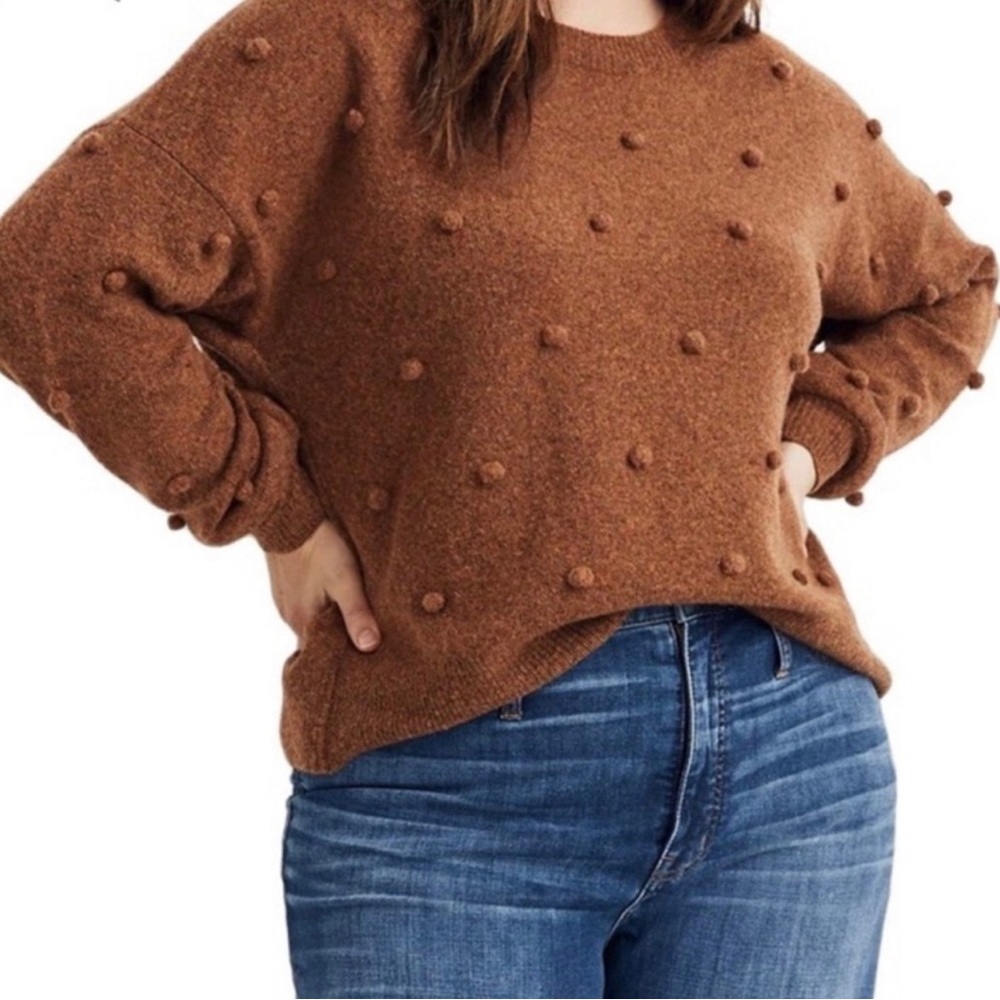 Madewell Brockton Bobble Pom Pom Sweater in Heather Cider Brown, Size XL